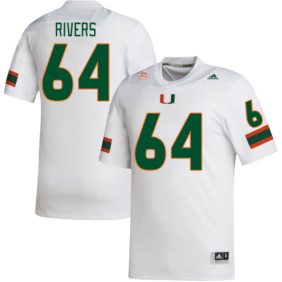 Men #64 Jalen Rivers Miami Hurricanes College Football Jerseys Stitched-White